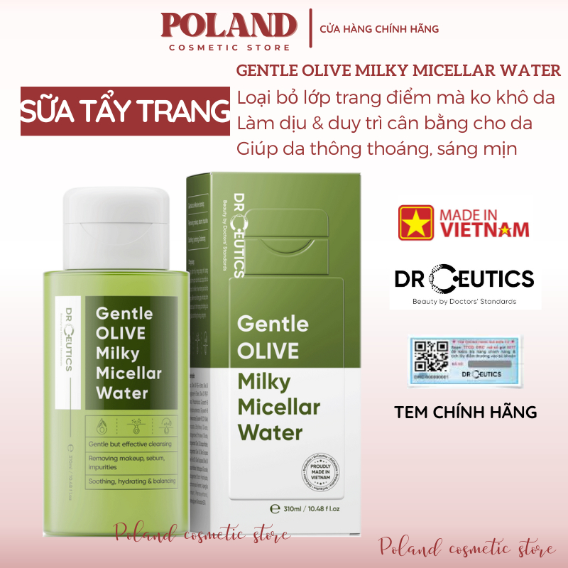 Sữa Tẩy Trang Drceutics Gentle OLIVE Milky Micellar Water Dành Cho Mọi Loại Da, Da nhạy cảm 310ml