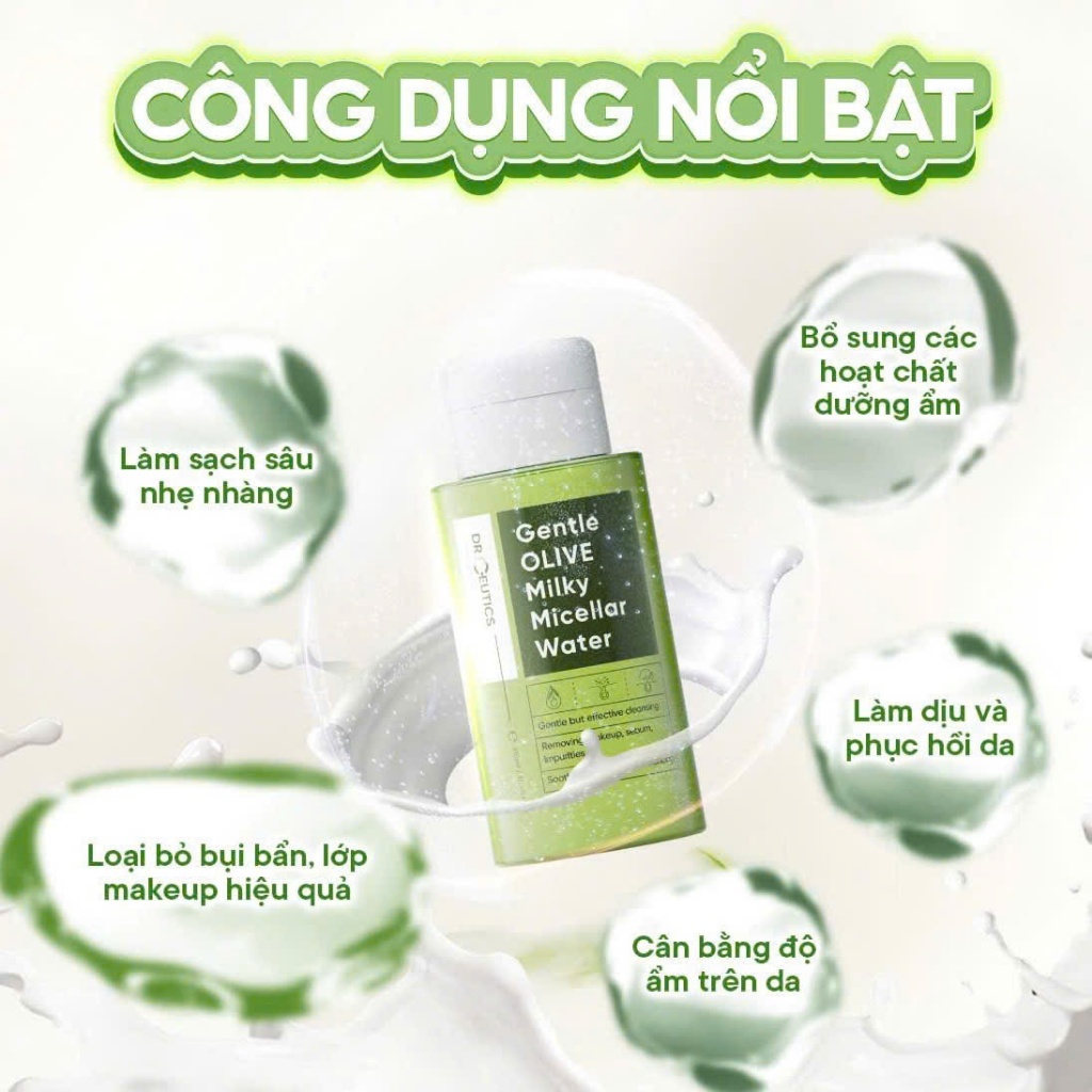 Sữa Tẩy Trang Drceutics Gentle OLIVE Milky Micellar Water Dành Cho Mọi Loại Da, Da nhạy cảm 310ml