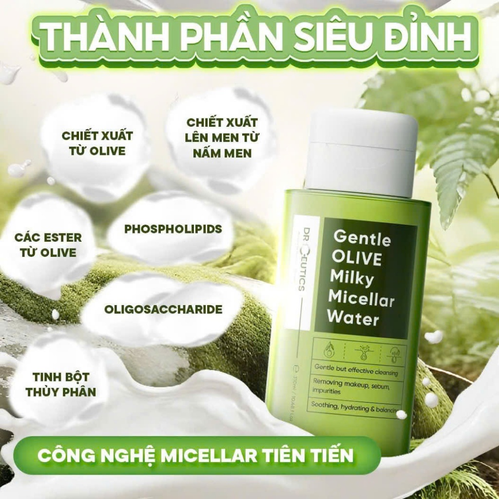Sữa Tẩy Trang Drceutics Gentle OLIVE Milky Micellar Water Dành Cho Mọi Loại Da, Da nhạy cảm 310ml