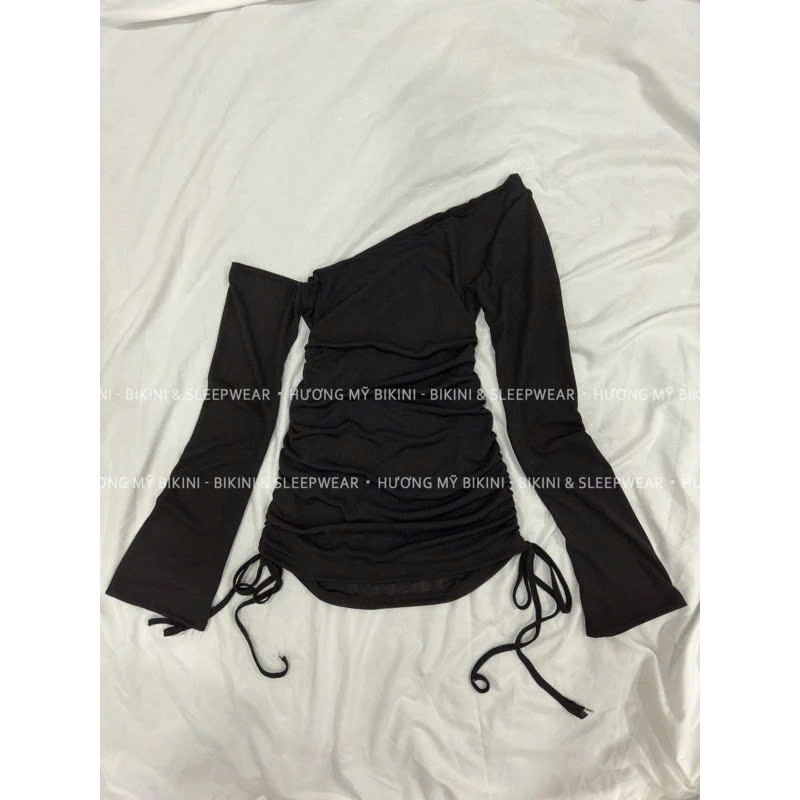 Set 3 Món Bikini Kèm Áo Đầm Dây Rút Trễ Vai Trắng Đen TS109 | BigBuy360 - bigbuy360.vn