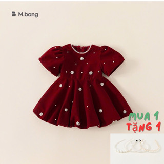 Váy nhung thiết kế sang chảnh màu đỏ M.bang cho bé gái