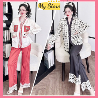 Bộ ngủ nữ đẹp tay dài, đồ bộ mặc nhà vải lụa Latin cao cấp in 3D thiết kế sang chảnh freesize dưới 65kg MY STORE