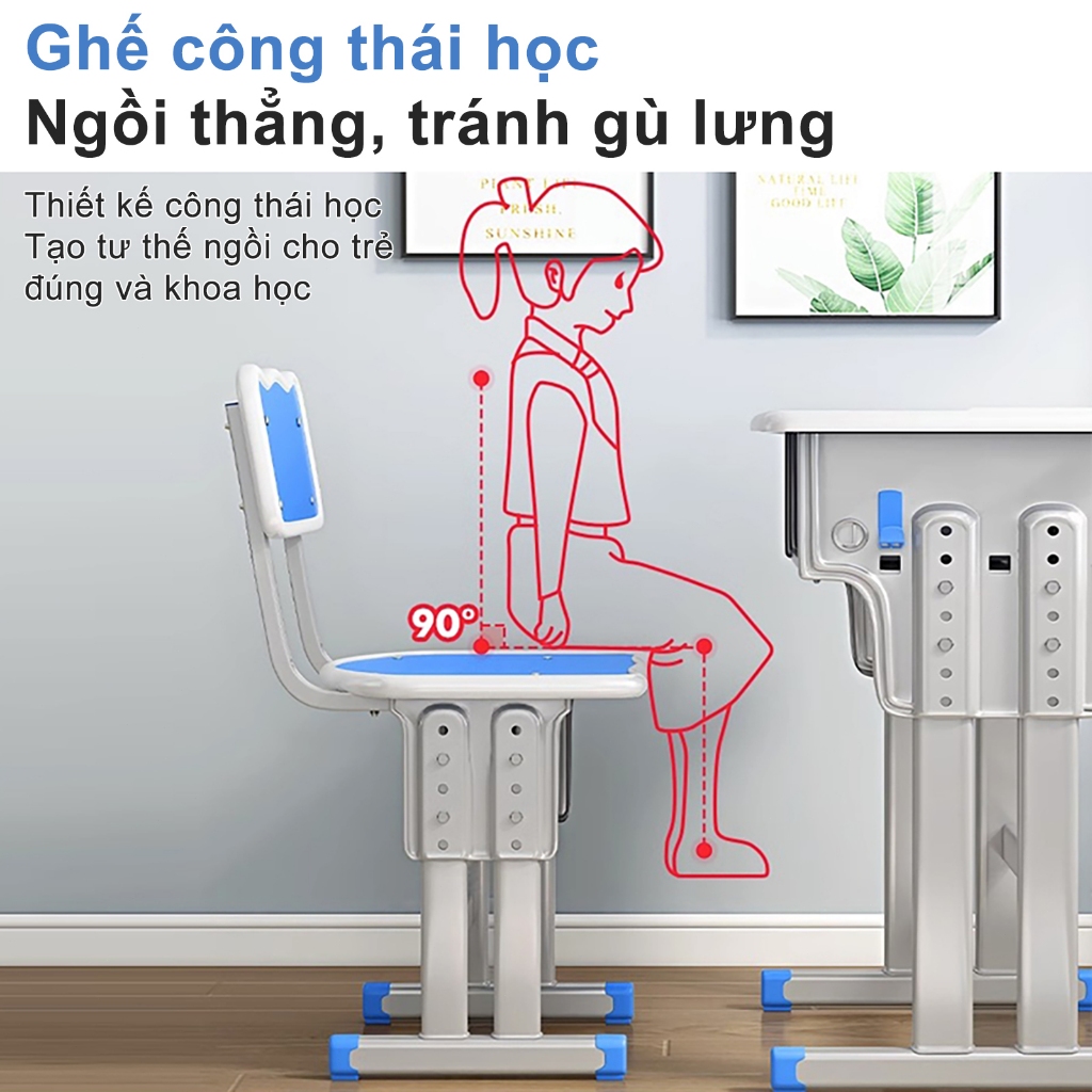 Bộ Bàn Học Sinh Thông Minh Cho Bé Có Điều Chỉnh Được Độ Cao Thấp Chống Gù Chống Cận Kèm Có Ngăn Bàn | BigBuy360 - bigbuy360.vn