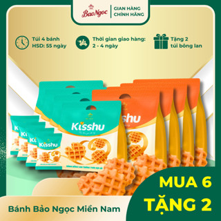Combo 8 Túi Bánh Bông Lan Kisshu Bảo Ngọc Vị Thịt Nướng BBQ, Vị Sợi Gà, Bánh Ăn Sáng Tiện Lợi |