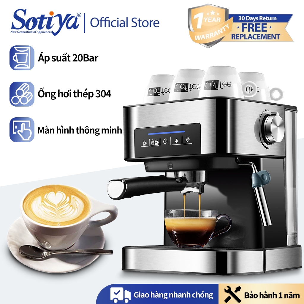 Máy pha cà phê inox không gỉ đánh sữa, màn cảm ứng thông minh lực chảy 20bar BE137