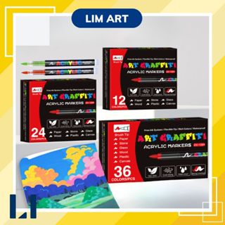  Bộ 12 24 36 48 màu acrylic brush marker lỏng đầu cọ nhọn mềm vẽ được trên giấy đá thuỷ tinh vải gốm 