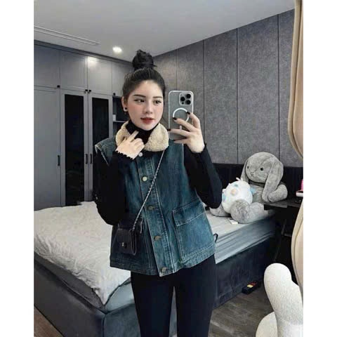 Áo Gile Bò, Áo Gile Vải Bò Có Lót Lông Bên Trong Phối Viền Lông, Chất Vải Dày Dặn Siêu Ấm Siêu Xinh