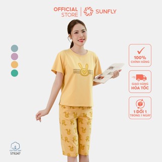 Đồ bộ mặc nhà nữ cotton SUNFLY áo cộc quần ngố ST9247, trẻ trung, co dãn tốt