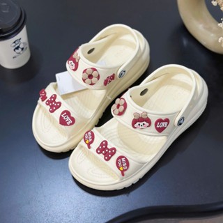 Dép croc su đúc 2 quai ngang nữ kèm sticker đế nâng 5cm êm chân xịn đẹp hàng fullbox cao cấp