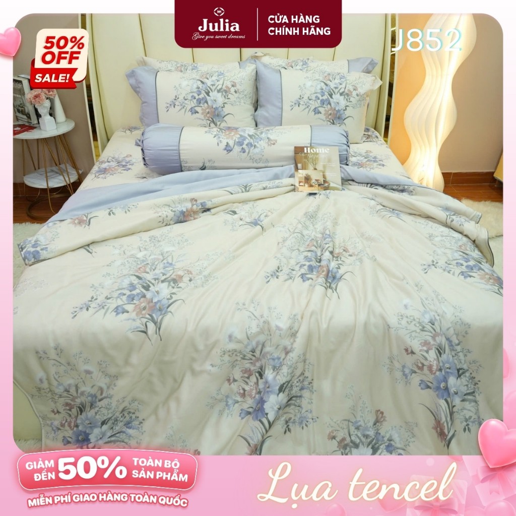 Bộ chăn ga gối ra giường lụa tencel siêu mềm mịn Hàn Quốc Julia 852