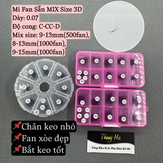Mi fan Sẵn 3D dày 0.07_Hộp mix size 1000fan_mi volume_bắt keo_xòe đều_DỤNG CỤ NỐI MI_THÚY HÀ