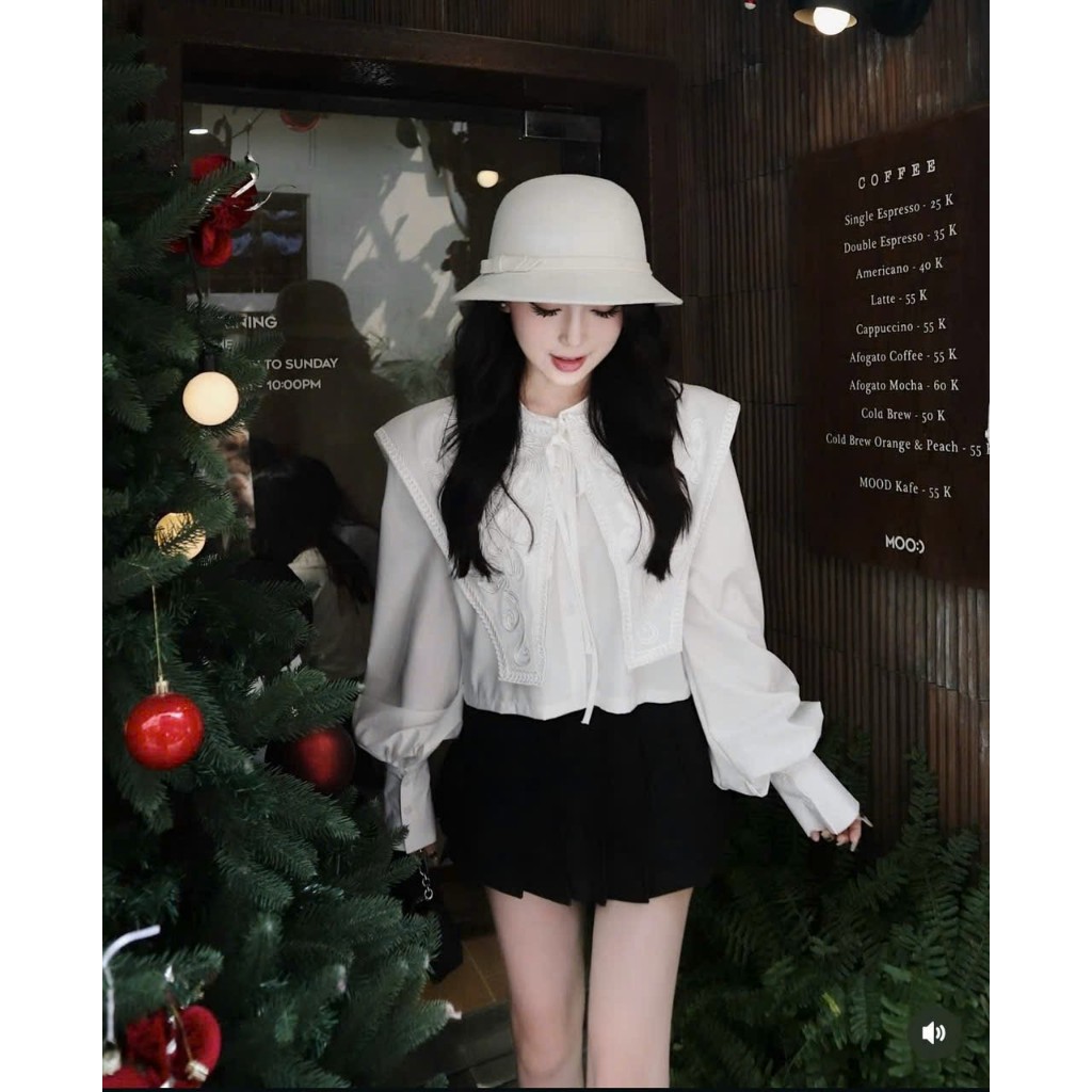 (A.08) Set Áo Sơ Mi Cách Điệu Phối Ren Đáp Thắt Nơ Cổ Mix Chân Váy Kaki Chéo Xếp Ly Style Tiểu Thư Lollaye | BigBuy360 - bigbuy360.vn