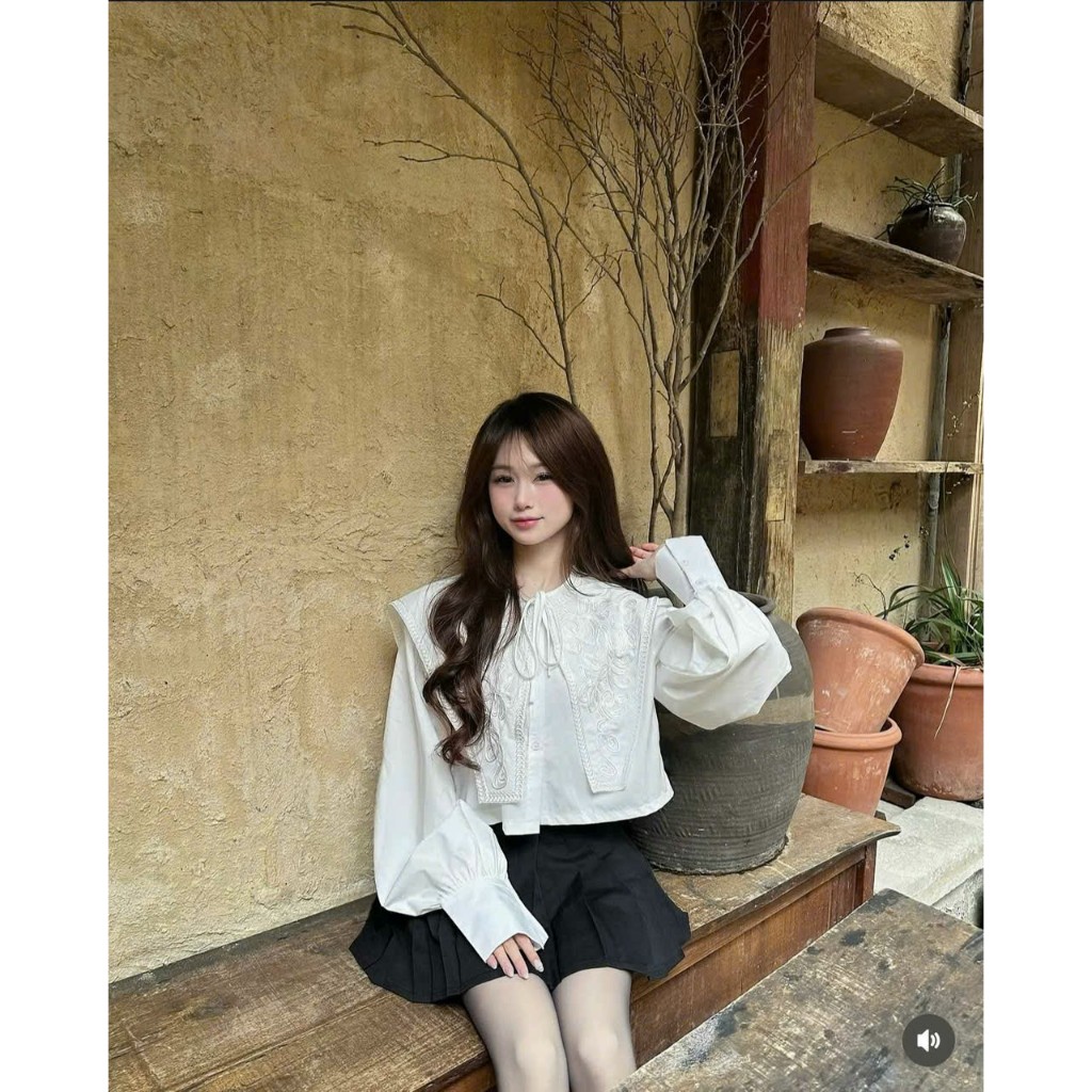 (A.08) Set Áo Sơ Mi Cách Điệu Phối Ren Đáp Thắt Nơ Cổ Mix Chân Váy Kaki Chéo Xếp Ly Style Tiểu Thư Lollaye | BigBuy360 - bigbuy360.vn