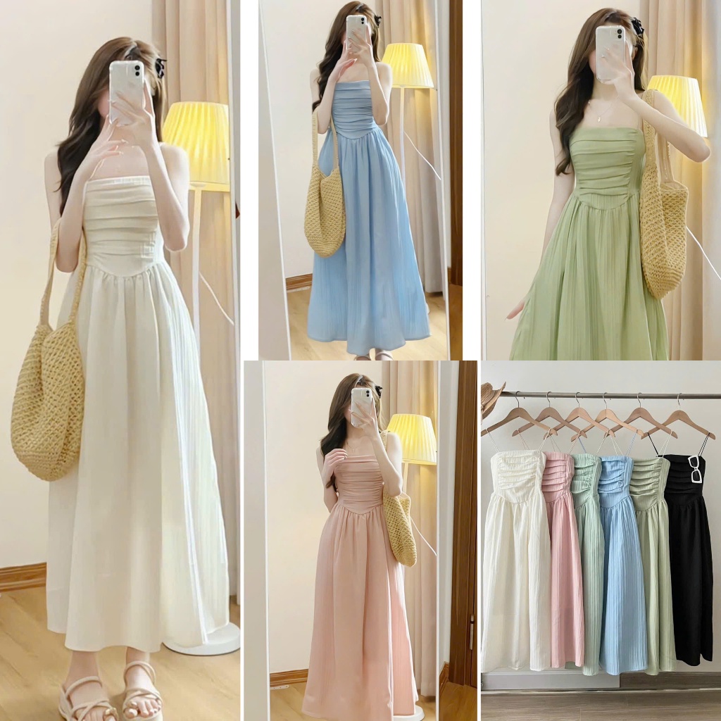Váy 2 Dây Maxi Nhún Ngực Chất Đũi Gân Loại 1 Full 6 Màu Siêu Đỉnh (Ảnh Thật Trải Sàn) Lollaye