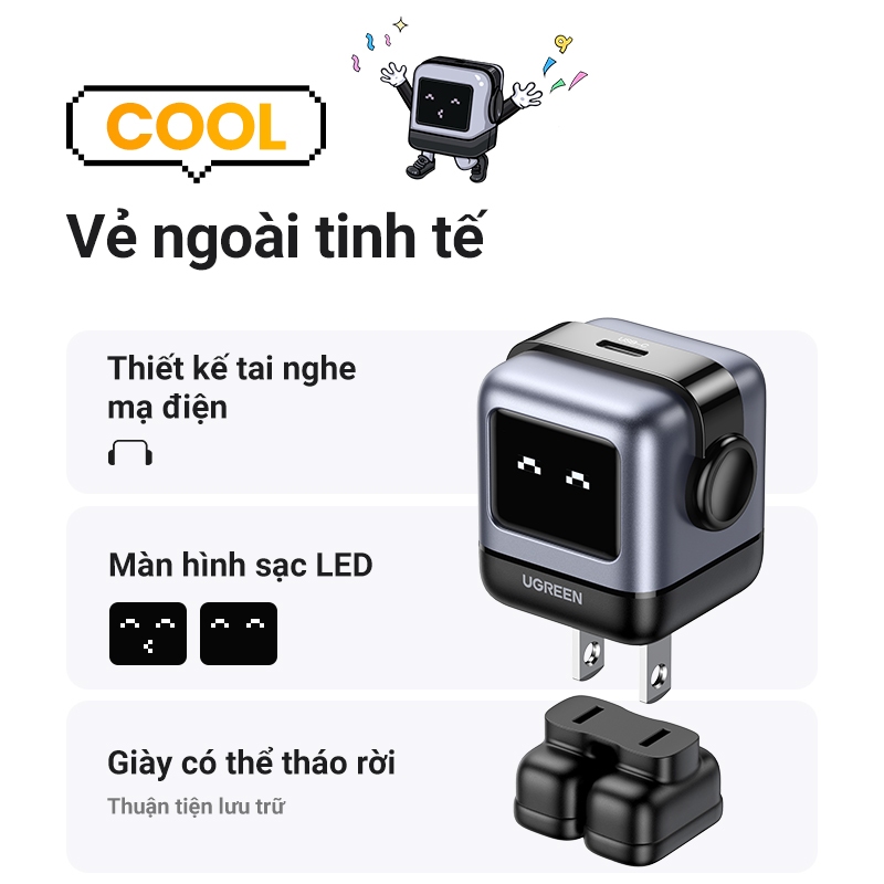 UGREEN Củ sạc nhanh Uno 30W RoboGaN cho iPhone 17 16 15 14 Pro Max iPad Samsung Huawei,Charger 15550 30W Black | BigBuy360 - bigbuy360.vn