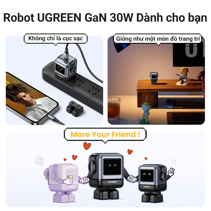 UGREEN Củ sạc nhanh Uno 30W RoboGaN cho iPhone 17 16 15 14 Pro Max iPad Samsung Huawei,Charger 15550 30W Black | BigBuy360 - bigbuy360.vn