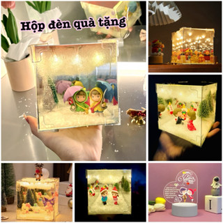 [ TÚI + THIỆP] Hộp Đèn Quà Tặng Dịp Lễ Valentine,8-3 Hộp Đèn Ngủ tráng gương 12cm, Đèn Ngủ Handmade Hình Ngộ Nghĩnh