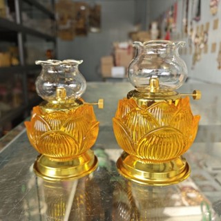 Đèn Dầu Thờ Cúng Pha Lê Hoa Sen Màu Vàng Trang Trí Bàn Thờ