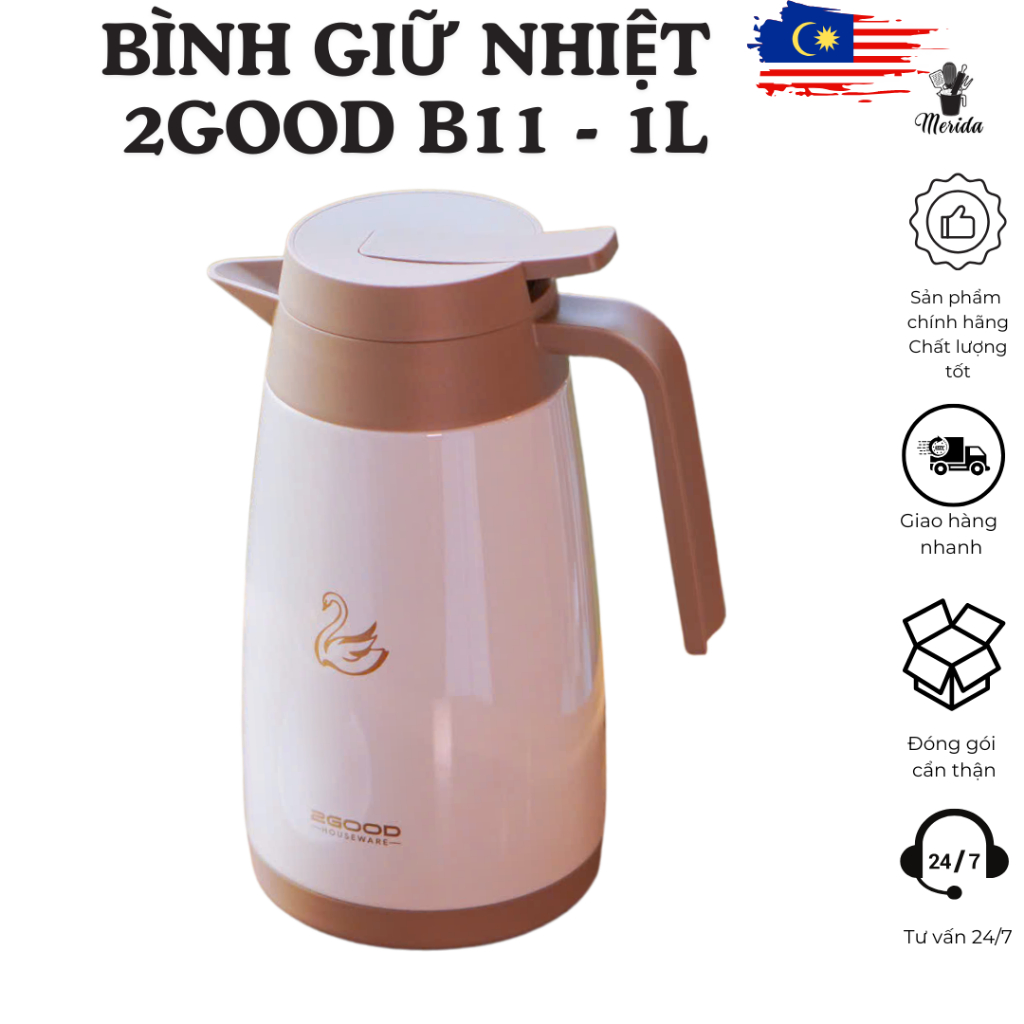 Bình giữ nhiệt 2GOOD, phích giữ nhiệt 1L, bình giữ nhiệt pha trà, bình giữ nhiệt 24h, bình 2GOOD