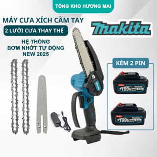 Bộ Máy Cưa Xích Cầm Tay Cưa Gỗ, 2P MAKITA 199V Lõi Đồng Mạnh Mẽ Bền Bỉ, Hệ Thống Bơm Nhớt Tự Động New 2025