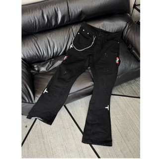 KIHI CARGO - Quần Jeans ống loe - flare denim double knee Đen