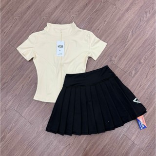 Đồ tập gym nữ, bộ áo khóa dài chân váy xếp ly tập pickleball, cầu lông chạy bộ nữ chất đẹp