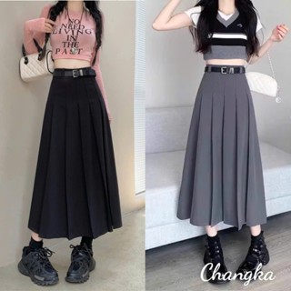 Chân váy dáng dài midi xếp ly kèm có đai đi làm đi chơi phong cách ulzzang Douyin trẻ trung năng động màu đen ghi côngsở 