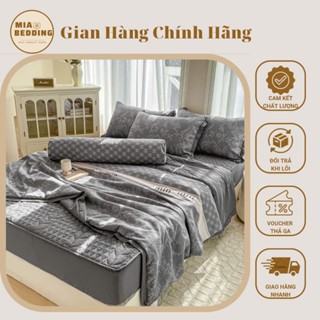 Bộ Chăn Ga Cotton Đũi Mềm Mại - Ga Trần Bo Chun + 1 Chăn Hè Trần Bông + 2 Vỏ Gối Nằm + 1 Vỏ Gối Ôm