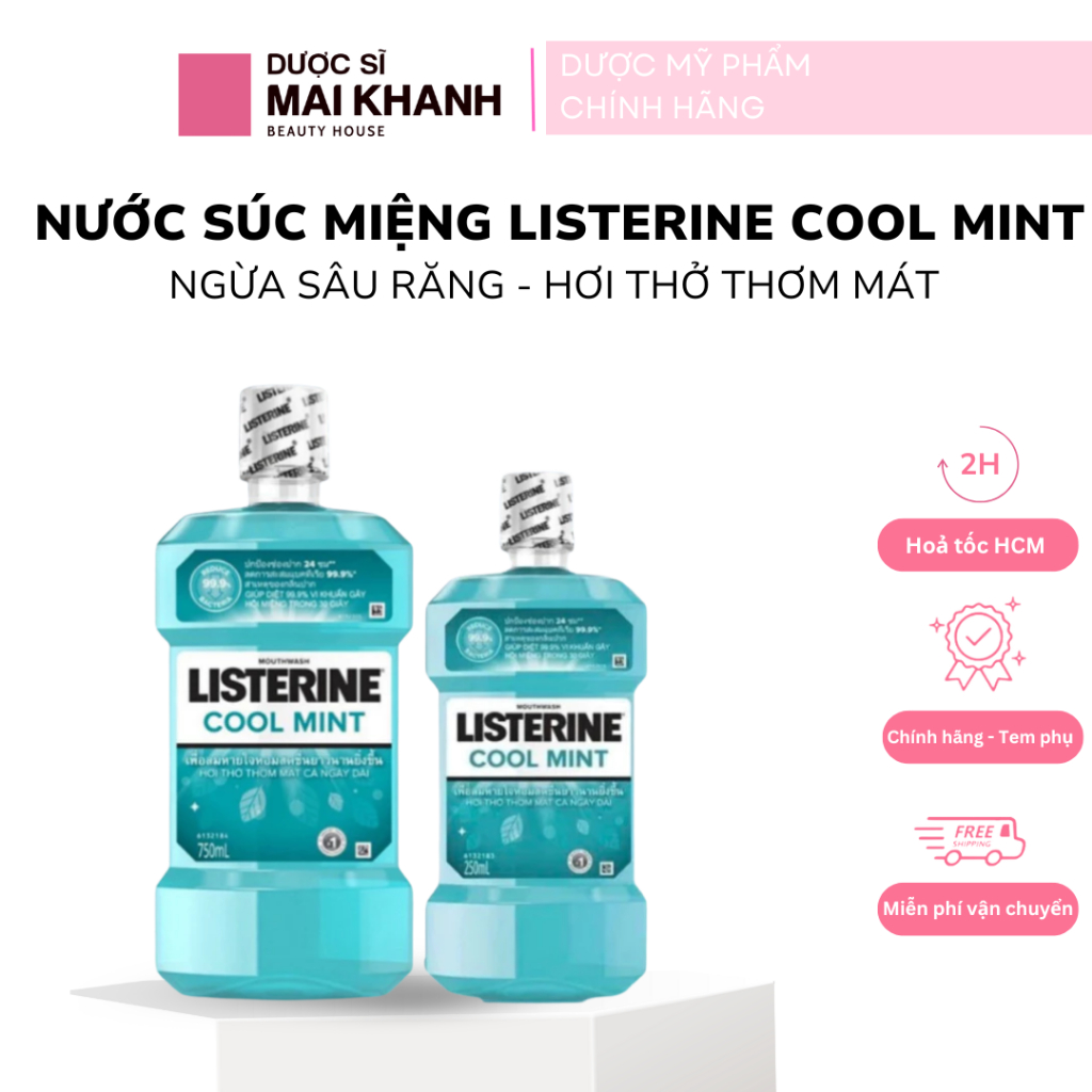 Nước Súc Miệng Listerine Cool Mint & Green Tea Zero Alcohol Mouthwash Ngừa Sâu Răng Giữ Hơi Thở Thơm