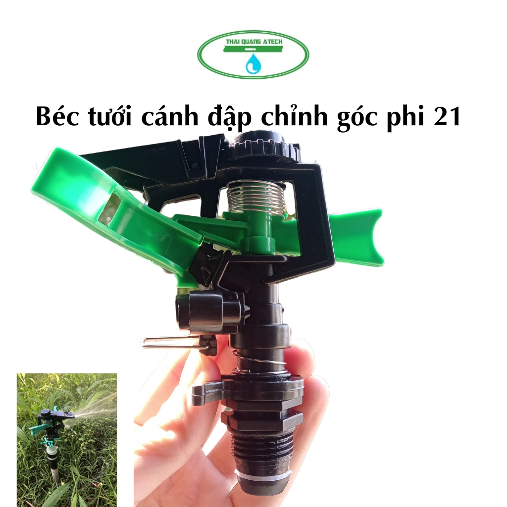 Béc cánh đập ren phi  Béc tưới cây Cánh Đập Chỉnh góc đuôi cá ren ngoài 21mm bán kính 6-8m