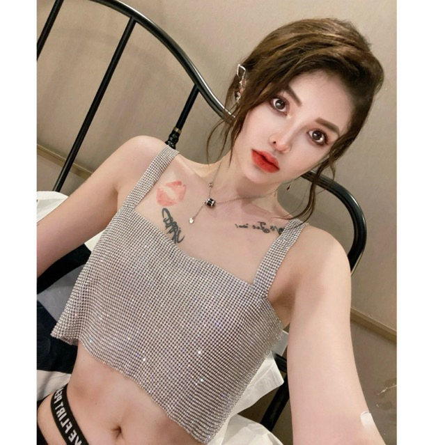 [HCM] Áo Croptop Hai Dây Đính Đá - Áo Bling Bling - Áo Kim Sa [Hot]