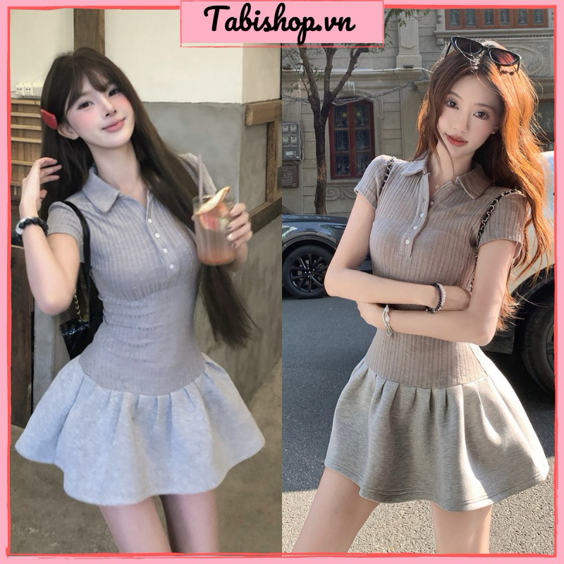 Đầm polo nữ tay ngắn phối tùng xoè nhún TABISHOP Váy body thiết kế trẻ chung đi học đi chơi(60) | BigBuy360 - bigbuy360.vn