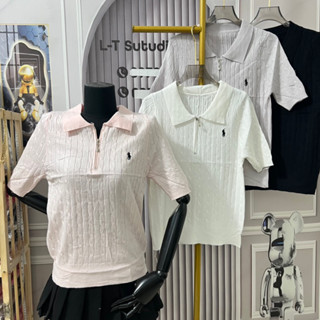 Áo len polo cổ bẻ xoắn thừng kéo khoá, hình ngựa thêu free size len mỏng mã 836