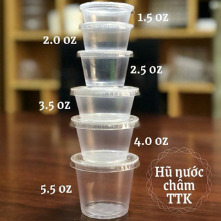  Combo 100 hũ nhựa 2oz 5,5oz đựng nước chấm dùng 1 lần có nắp lốc 100c 