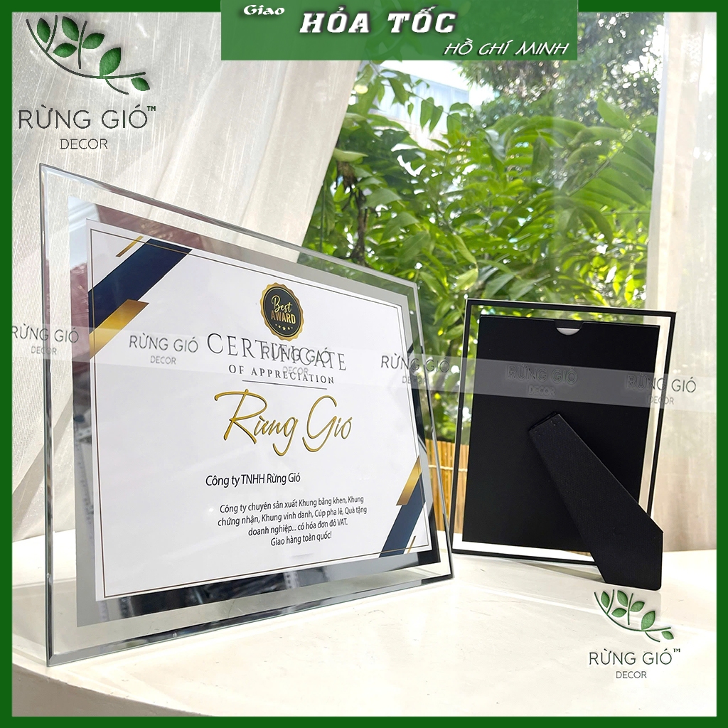 {HĐ VAT} Khung bằng khen KÍNH TRÀN để bàn cỡ A4 (vừa ảnh 21x30) hoặc A5 (ảnh 15x21) Rừng Gió Decor
