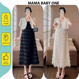 SET VÁY CÔNG SỞ DỰ TIỆC CƯỚI, TẾT V713 - ĐẦM BẦU XINH THIẾT KẾ THỜI TRANG DÁNG SUÔNG DÀI TUA RUA KÈM ÁO PHONG CÁCH STYLE