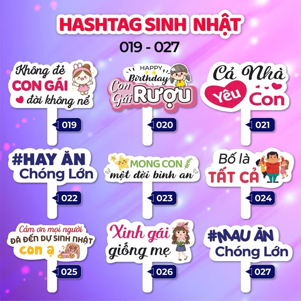 Bảng hastag cầm tay chụp ảnh sinh nhật, thôi nôi,sự kiện