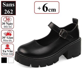 Giày lolita nữ big size 42 41 40 Sans262 đế cao 6cm mary jane da đen trắng búp bê nàng thơ hàn quốc dễ thương đáng yêu