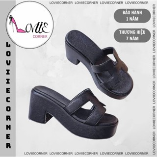 LOVIIECORNER DÉP ĐẾ XUỒNG NỮ CHỮ H CHẤT DA XỊN - XUỒNG NỮ THỜI TRANG GÓT TRỤ VUÔNG MŨI HỞ CAO 9 PHÂN - D241050