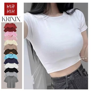 Áo Thun Croptop Nữ Ôm Body Ngắn Tay Cổ Tròn KRIXIX