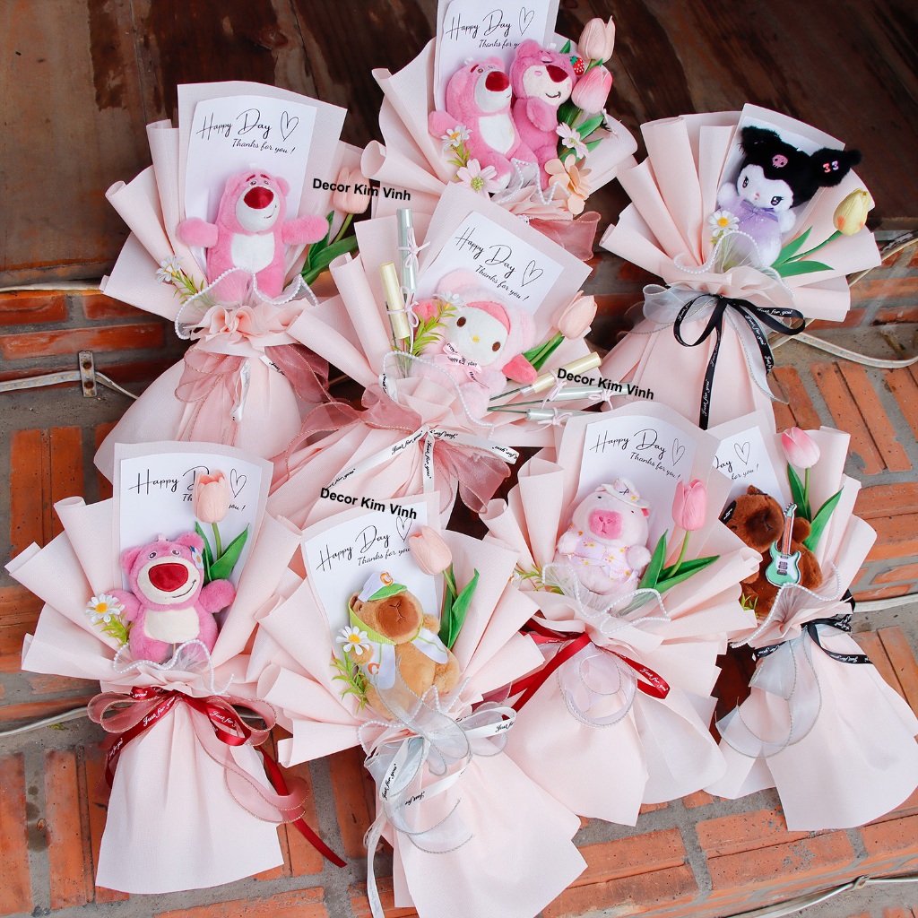 Bó Hoa Thú Bông HTT06 (Kèm Thiệp) Làm Quà Valentine, Quà Tặng 8/3, Quà Sinh Nhật, Dịp Lễ
