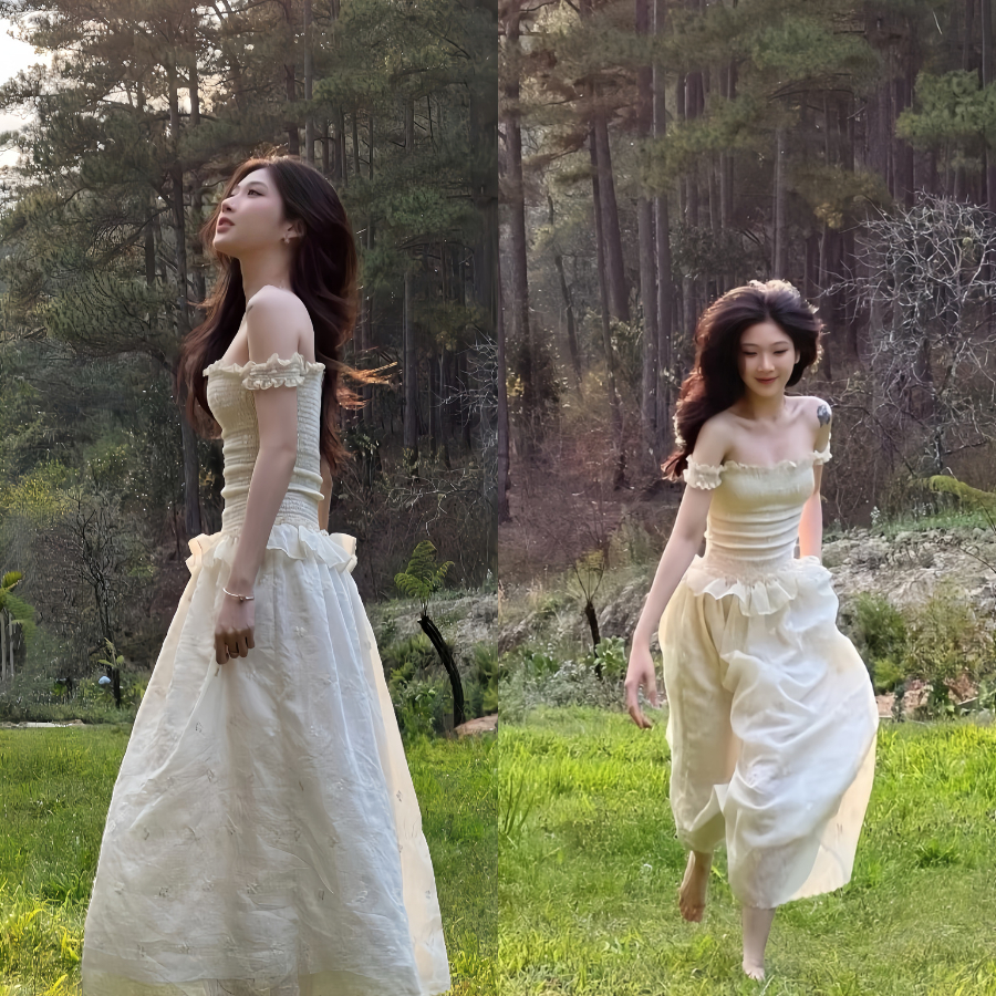 Đầm maxi trễ vai, đầm đi du lịch đi biển cho nàng chất liệu tơ mềm mại hàng đẹp loại 1 thiết kế tôn eo khoe dáng- MP