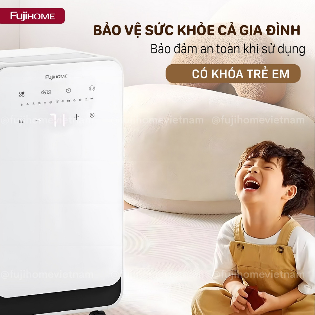 Máy hút ẩm lọc không khí bằng máy nén 25m2 FUJIHOME Nhập Khẩu, kết nối Wifi lọc ionizer phòng khách phòng ngủ đa năng | BigBuy360 - bigbuy360.vn