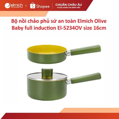 Bộ nồi chảo Ceramic Cera Titan Elmich Olive Baby full induction El-5234OV size 16cm
