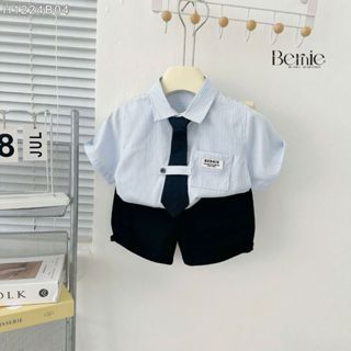 Set sơ mi cộc tay bé trai hàn quốc kèm cà vạt bộ quần áo sành điệu 1 đến 7tuổi BERNIE H1224B04
