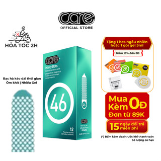 Bao Cao Su Kéo Dài Quan Hệ CARE 46 Bcs Có Gai Hương Bạc Hà, Siêu Mỏng, Nhiều Gel Bôi Trơn Hộp 12cái