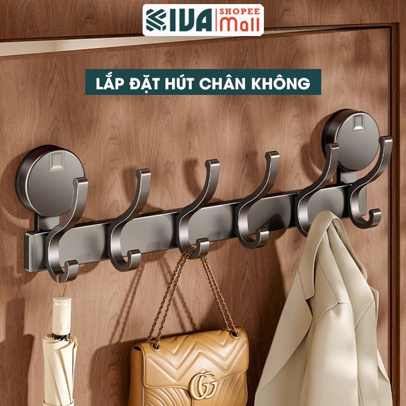  Thanh móc treo đồ quần áo đa năng KIVA lắp đặt hút chân không chất liệu nhôm hàng không cao cấp 