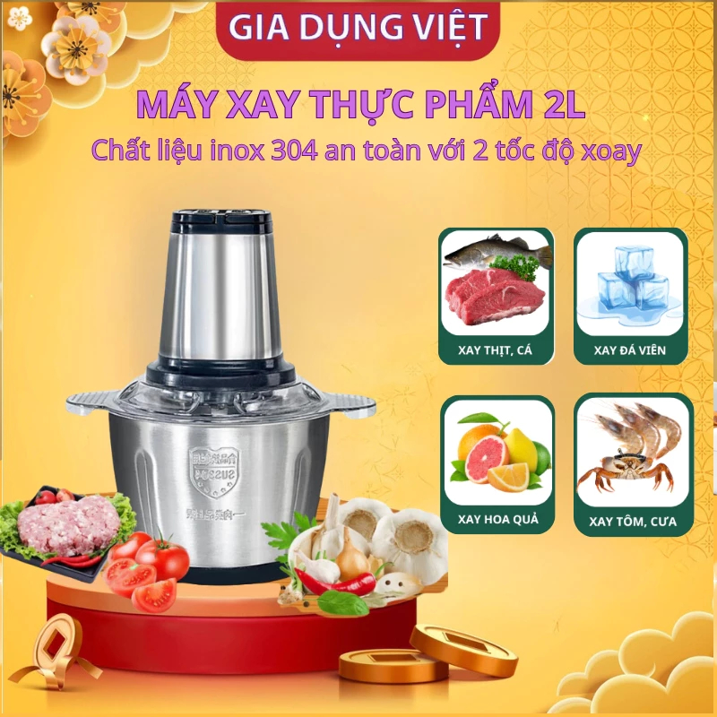 Máy xay thịt - Máy xay thịt đa năng xay thịt, xay cua công suất 250W dung tích 2L 4 lưỡi dao BẢO HÀNH 1 ĐỔI 1