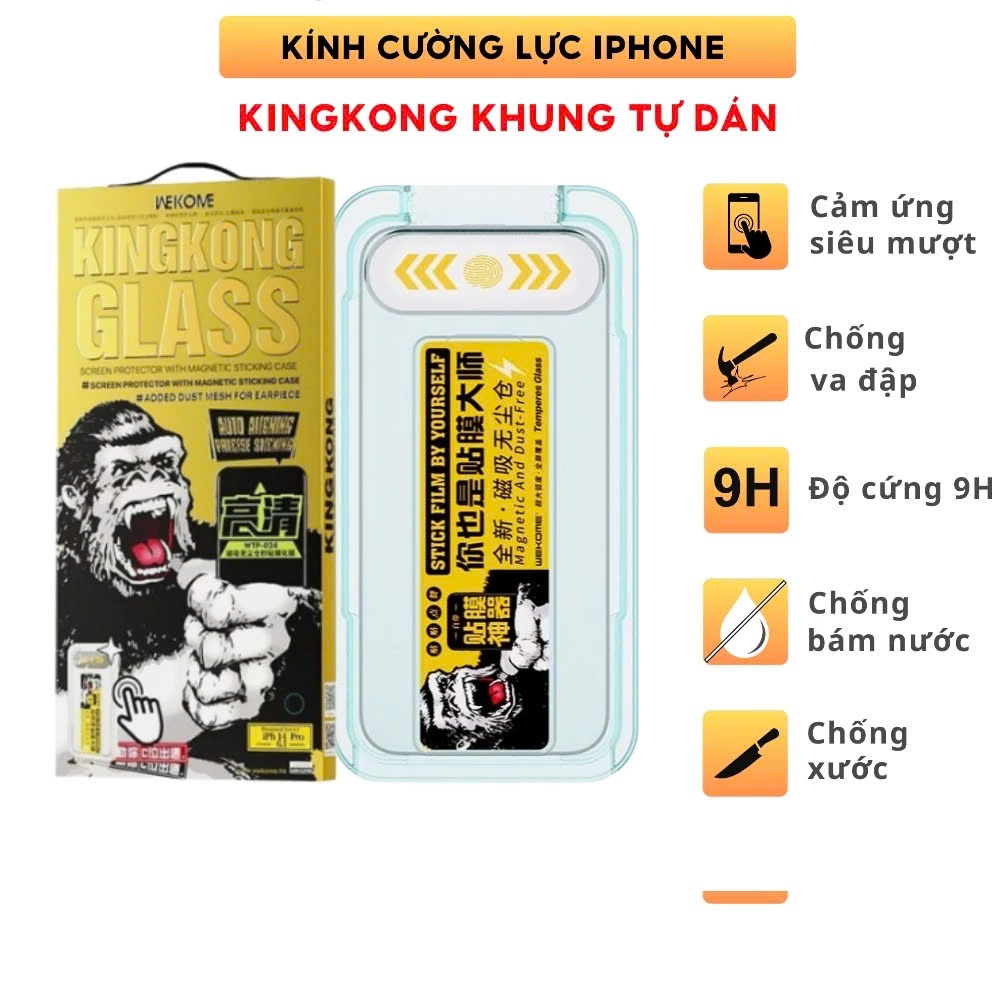 Kính cường lực kingkong kèm khung tự dán và lấy bụi thiết kế chống bụi màng loa chống vân tay cho điện thoại