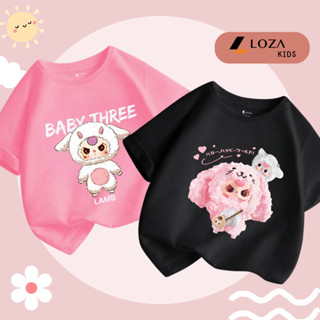  Áo thun cộc tay cho bé gái in hình Baby Three size từ 15-40kg - Áo phông trẻ em Loza Kids - AT034 